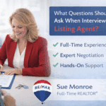 Smiling realtor signing contract with clients