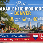 Walkable Denver neighborhoods advertisement with skyline