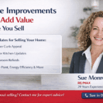 Smiling real estate agent beside home improvement tips