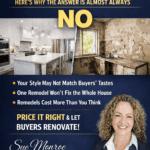 Real estate ad showing renovated and dilapidated kitchens