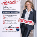 Smiling real estate agent holding sold sign