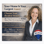 Smiling female realtor ad with RE/MAX logo