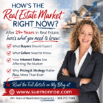 Smiling real estate agent with market infographic
