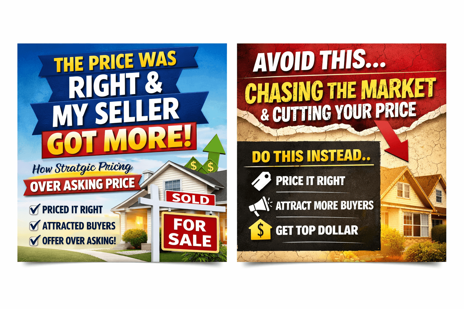 Split real estate ad panels with houses